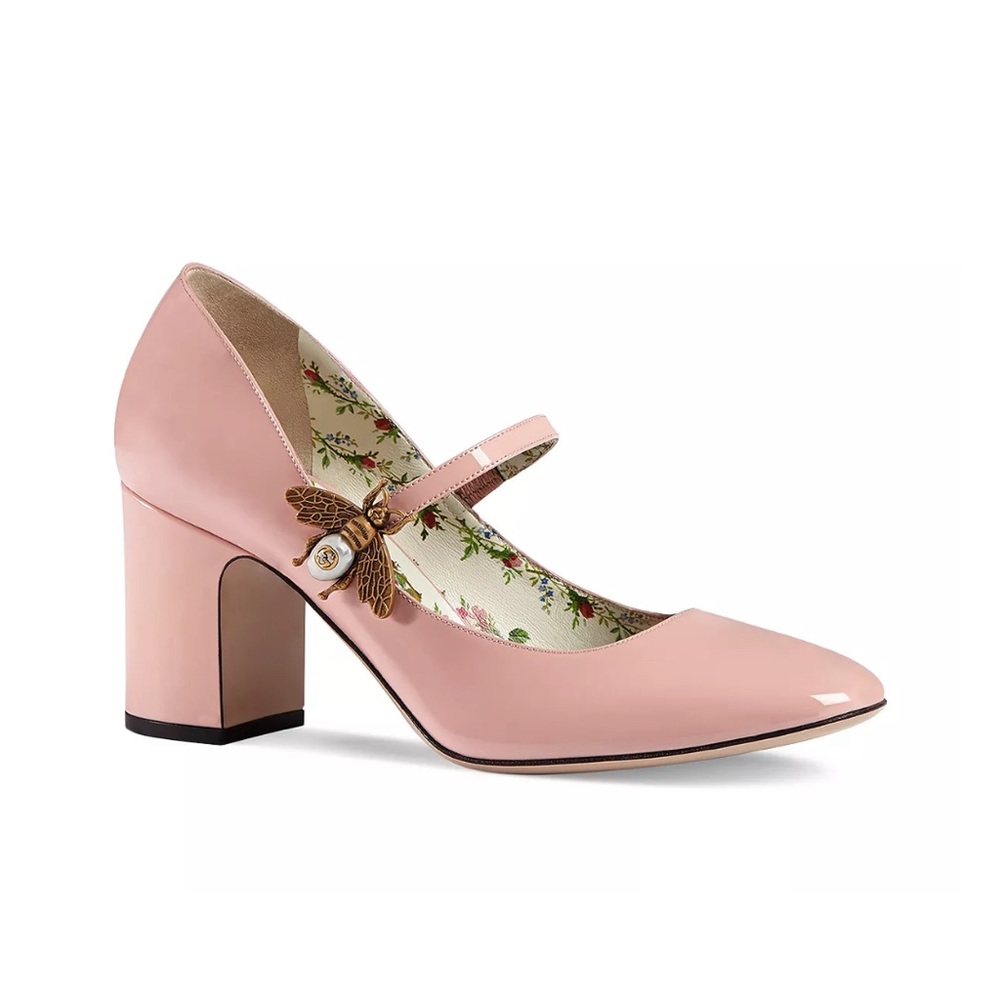 Gucci Bee Pink Patent Leather Mary Jane Pumps